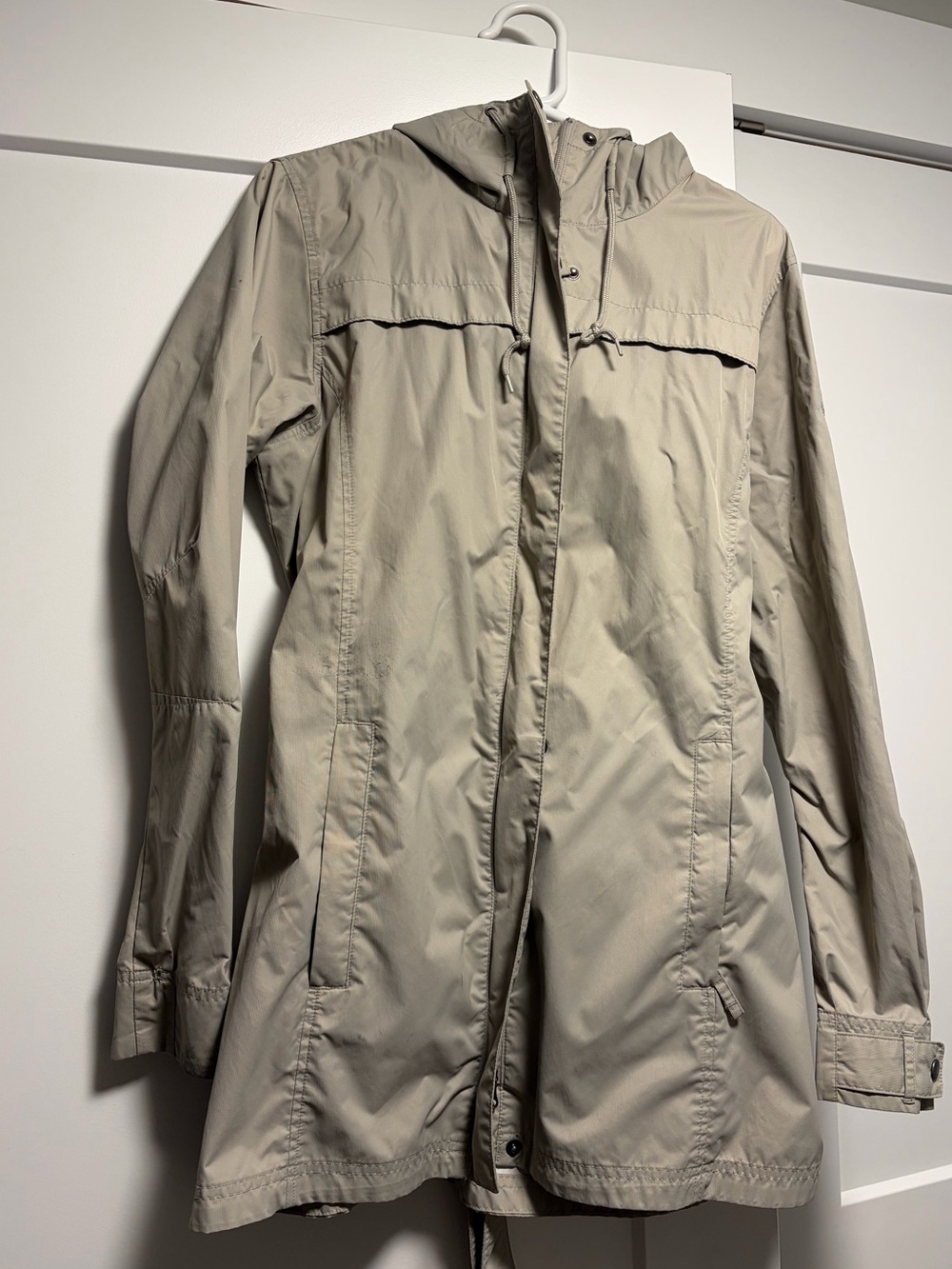 Light Khaki Hooded Womens Rain Jacket